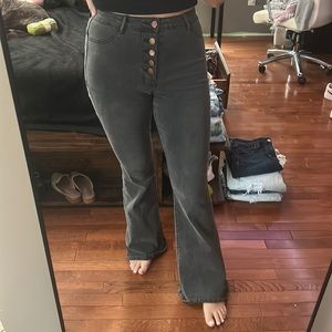 Acid wash black flare jeans